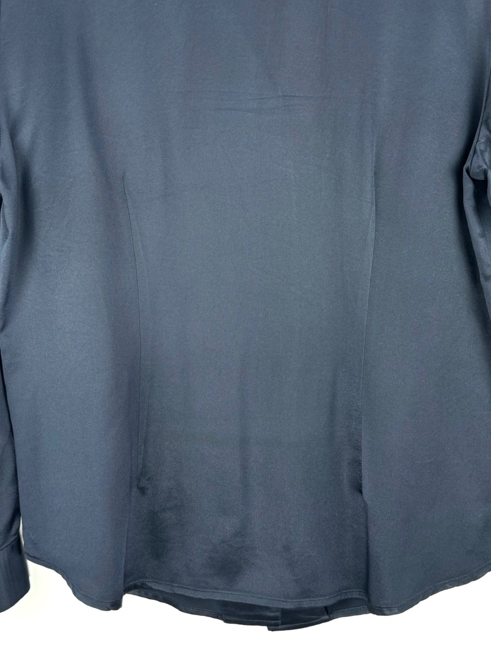 100% Silk Navy Blue Button-Front Long Sleeve Blouse - Picture 12 of 16